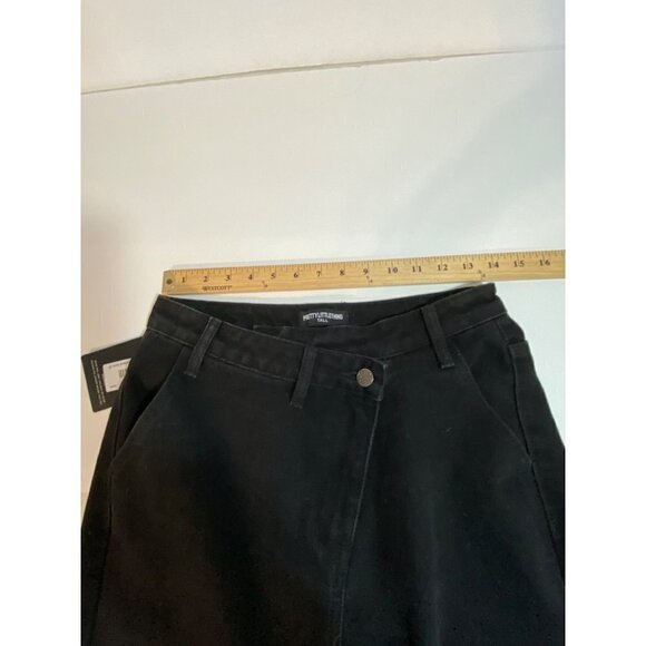New Pretty Little Thing Women's Tall Black Asymmetric Waistband Jeans Size 10 - Picture 10 of 12